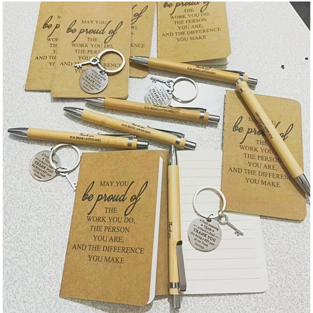 24pcs Inspirational Thank You Gift Set with Keychain and Bamboo Retractable Pen